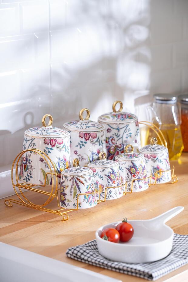 Bennet Porcelain 7-Piece Spice Set with Stand - 1