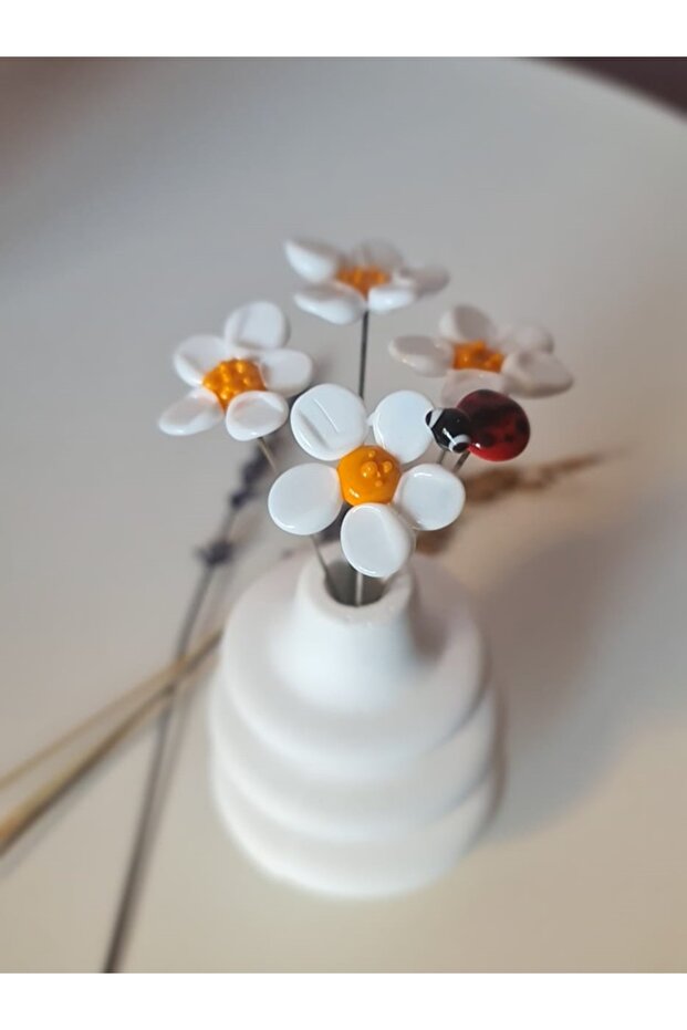 VAZODA EL YAPIMI DEKORATİF MURANO CAM PAPATYA ÇİÇEKLER SOLMAYAN ÖZEL HEDİYE - 7