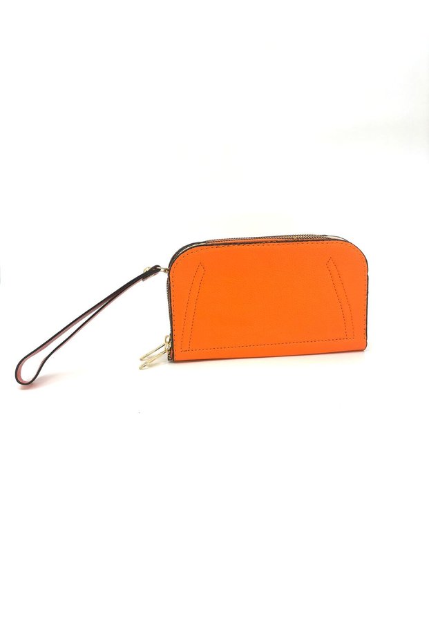 Merve Head Women's Orange Double Compartment Zipper Wallet