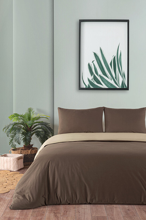 100% Cotton Duvet Cover Set 160X220 cm Brown Beige