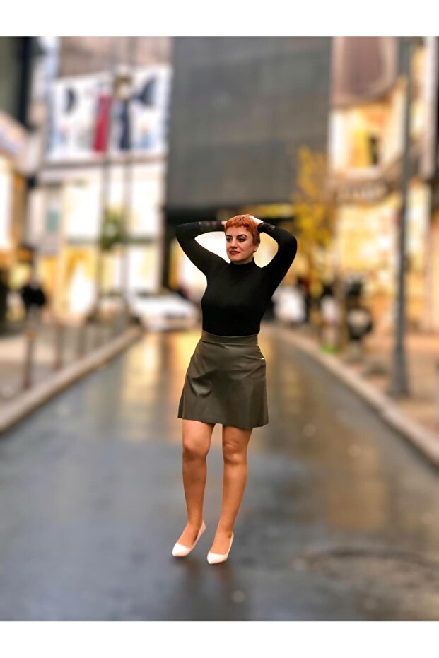 Deri mini şortlu etek - 6