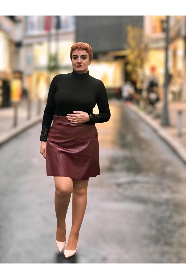 Deri mini şortlu etek - 1