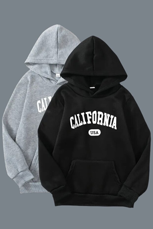 Merry Store 2 Adet Mevsimlik California Baskılı Unısex Çocuk Sweatshırt