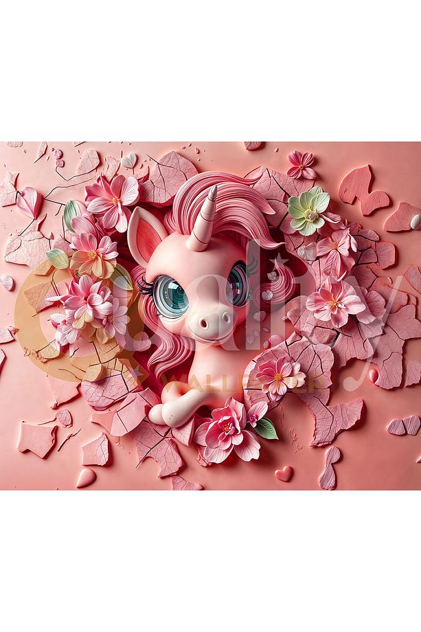 Duvarı kırıp çıkan sevimli unicorn poster duvar kağıdı - 4