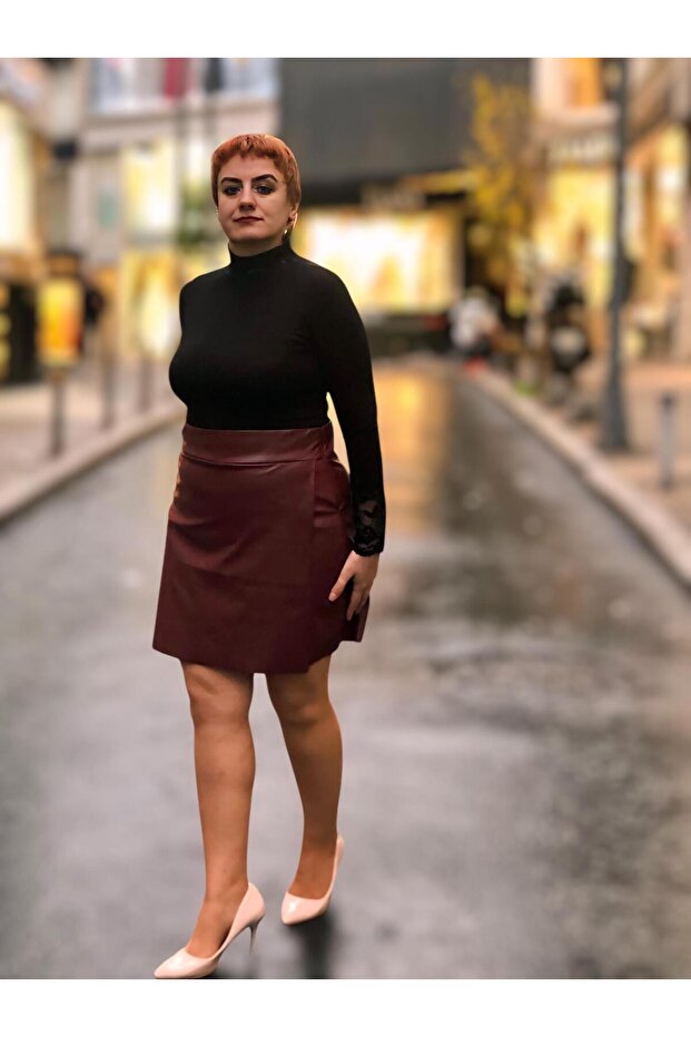 Deri mini şortlu etek - 7