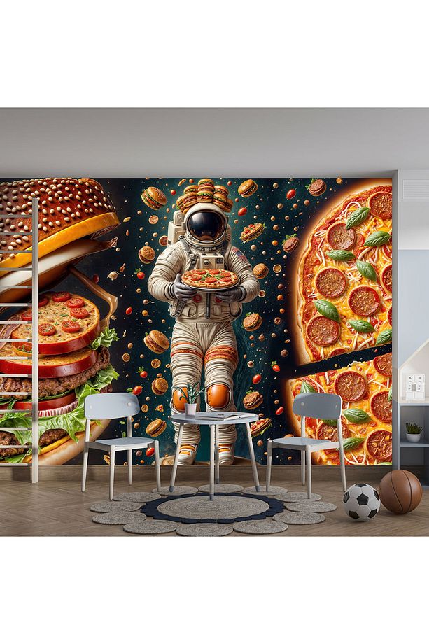 Astronotun hamburger ve pizza pozu poster duvar kağıdı - 2