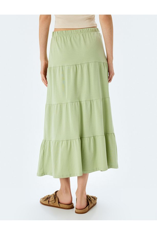 Yüksek Bel Oversize Katlı Volanlı Midi Etek - 4