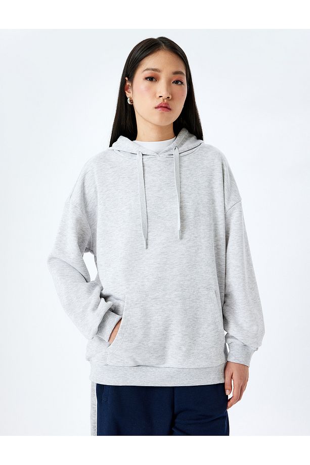 Kapüşonlu Kanguru Cepli Pamuklu Basic Sweatshirt - 3