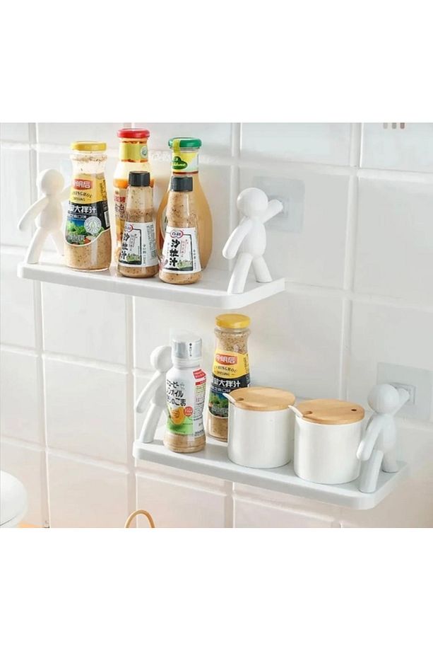 2 Adet Sevimli İnsan Motifli Banyo Mutfak Ofis Baharat Rafı Kendinden Yapışkanlı Çöp Adam Rafı - 8