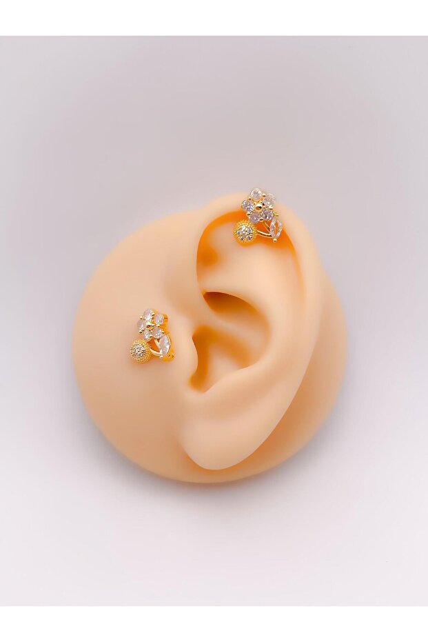 Cerrahi Çelik Piercing Zambak  Figürlü Kıkırdak Helix Tragus Piercing (1adet) - 1