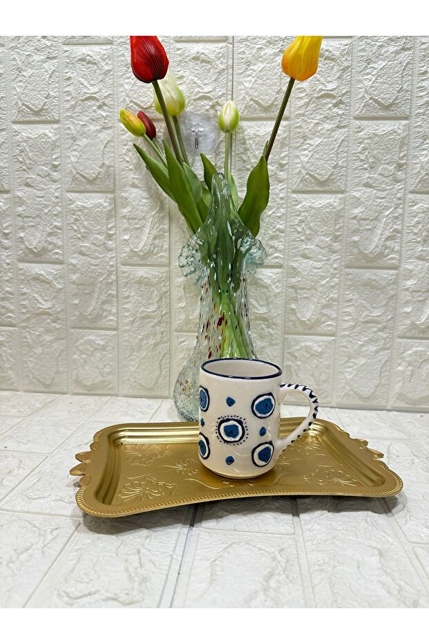 Kupa Cup Evil Eye Pattern Handmade Ceramic 350 ml