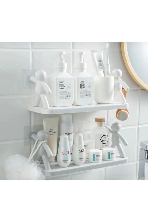 2 Adet Sevimli İnsan Motifli Banyo Mutfak Ofis Baharat Rafı Kendinden Yapışkanlı Çöp Adam Rafı - 4