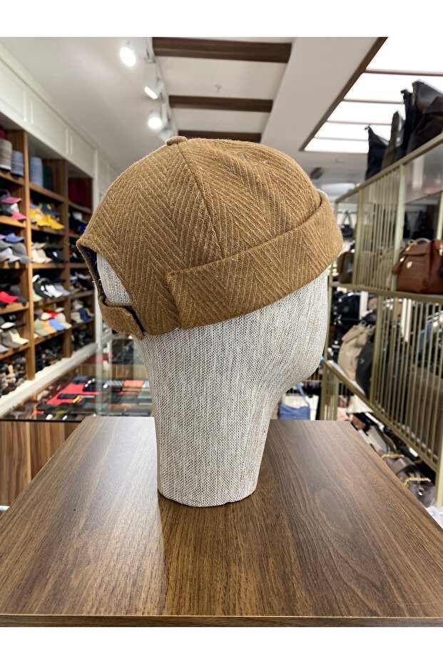 Yünlü Kışlık Docker Şapka Kısa Şapka Arkası Ayarlı Sipersiz Şapka - 4