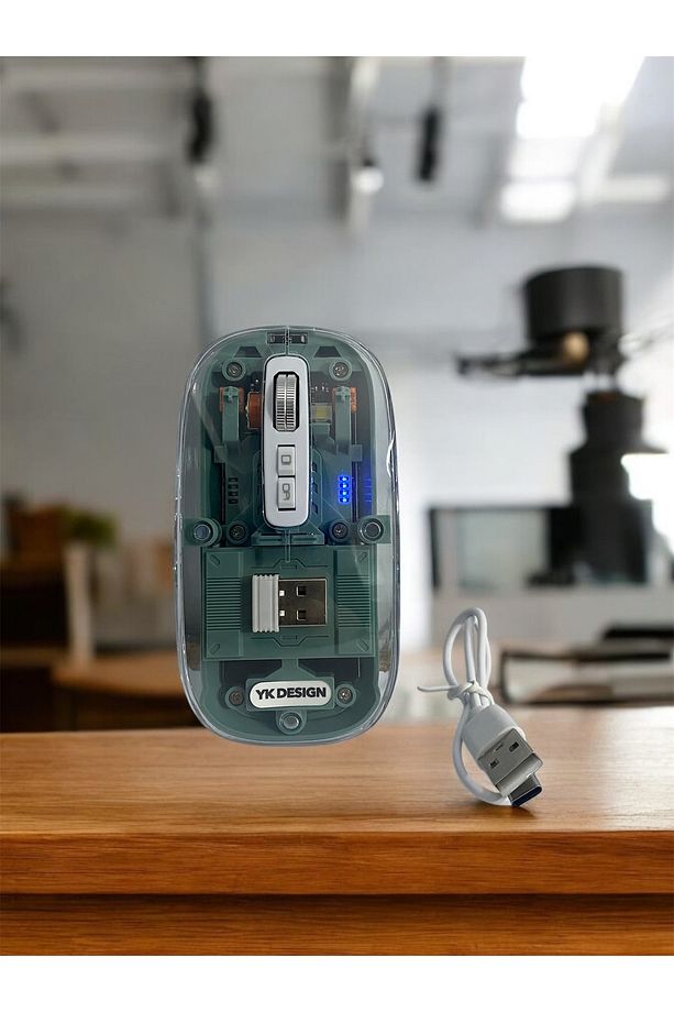 Bluetooth Kablosuz Sessiz Mouse Taşınabilir Led Işıklı Şeffaf Multimod 2400 Dpi Şarj Edilebilir - 2