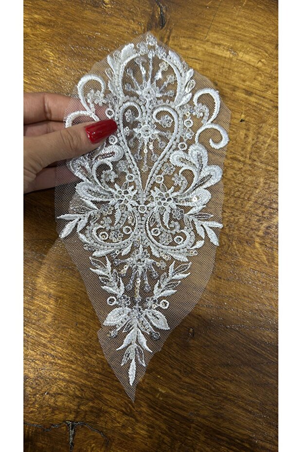 23X10 cm Beaded Sequin Embroidery Lace White Applique