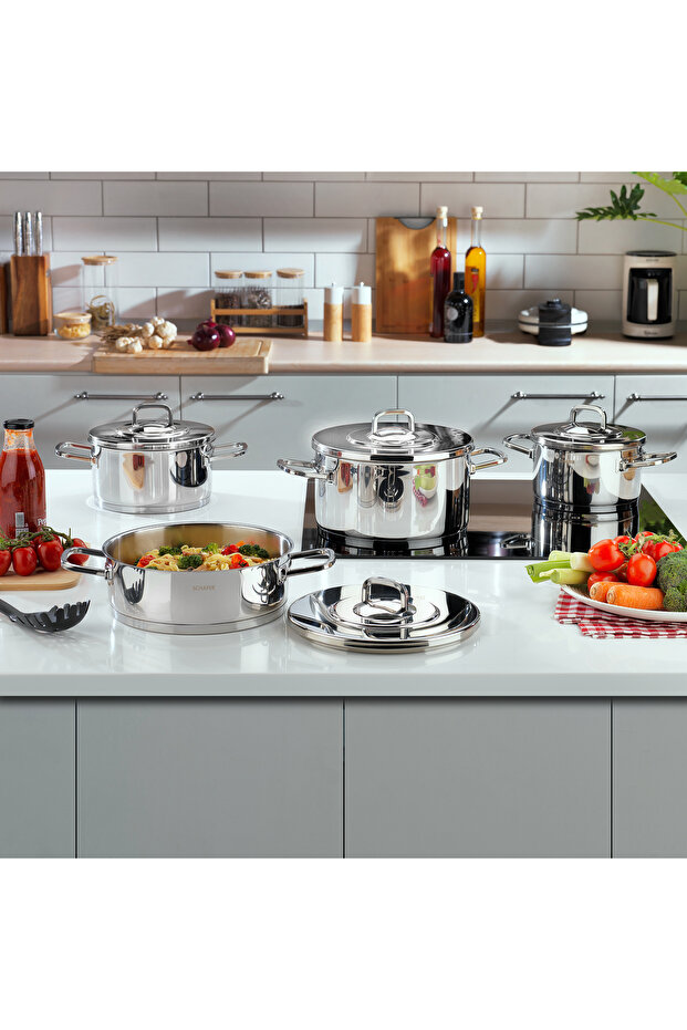 New Prime Steel Cookware Set 8 Pieces-Inox