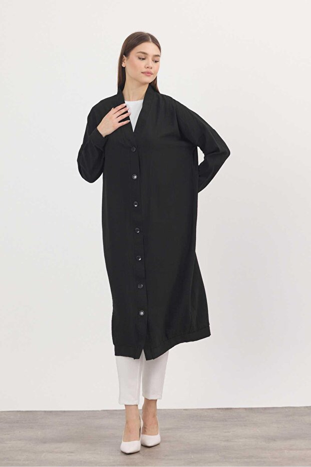 4378A Model - Black Long Tunic with Buttons - 5