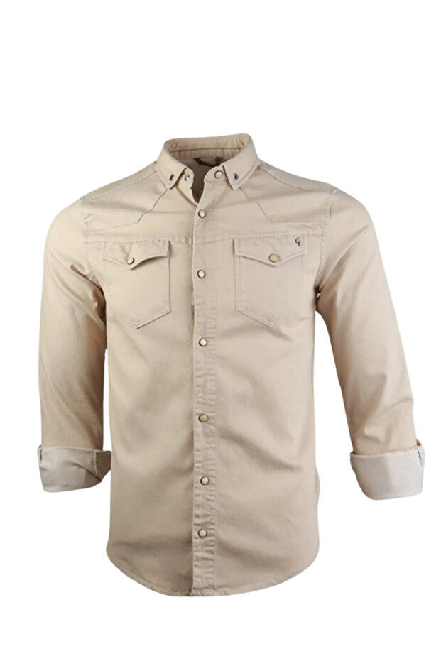 Men's Long Sleeve Double Pocket Lycra Denim Shirt