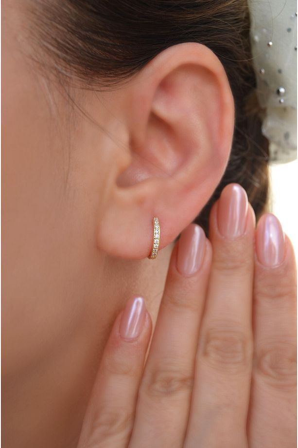 Taşlı İnce Halka Piercing Forward Helix Kıkırdak Lob Helix Zirkon Taşlı Piercing Küpe - 4