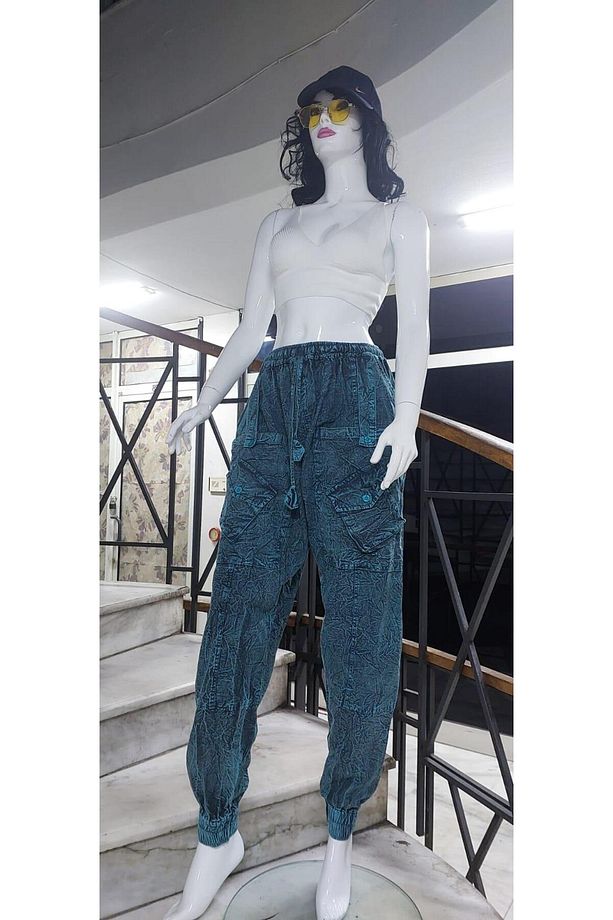 Hint Otantik Yıkamalı Taşlanmış Kapaklı Uniseks Şalvar Pantolon - 3