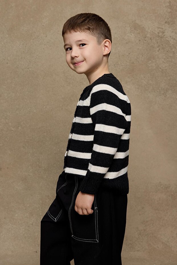 Striped Knitwear Cardigan Black