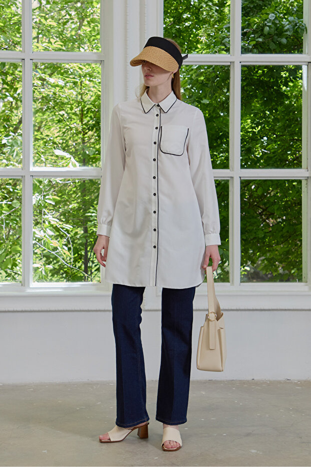 White Basic Piping Shirt - 1