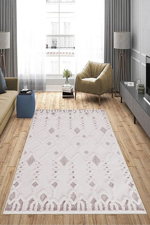Makinede Yıkanabilir Leke Tutmaz Pudra Pvc Deri Kaymaz Taban Simetrik Salon Saçaksız Halı A265 - 4