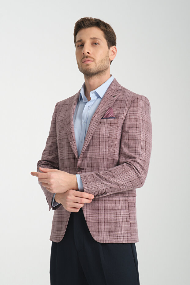 Slim Plaid Slim Fit Slim Fit Men's Blazer Jacket