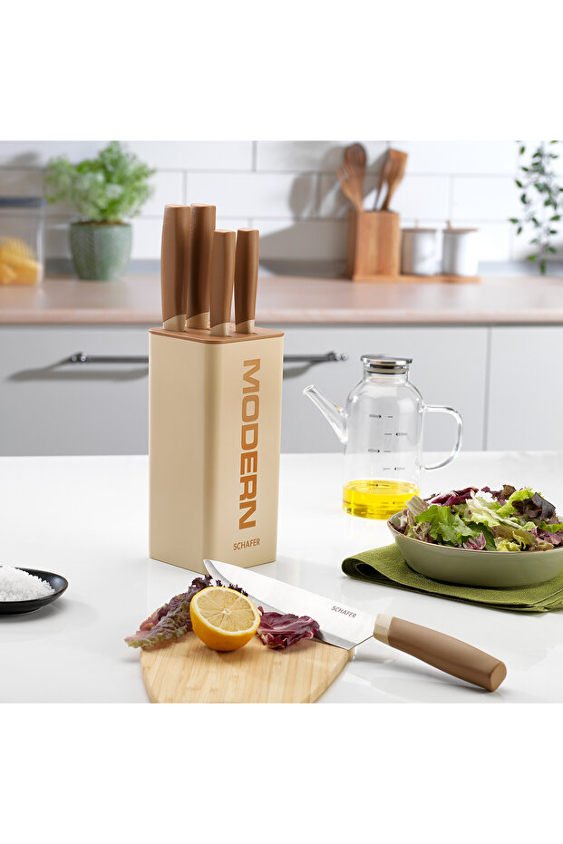 Forge Bloklu Bıçak Seti 6 Parça-Krem - 1