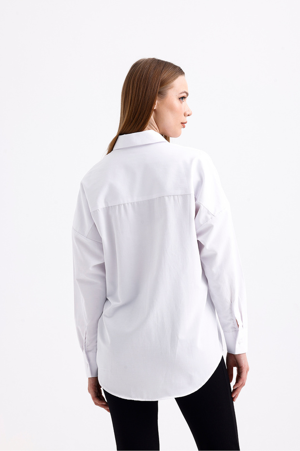Oversize Uzun Basic Gömlek - Beyaz - 7