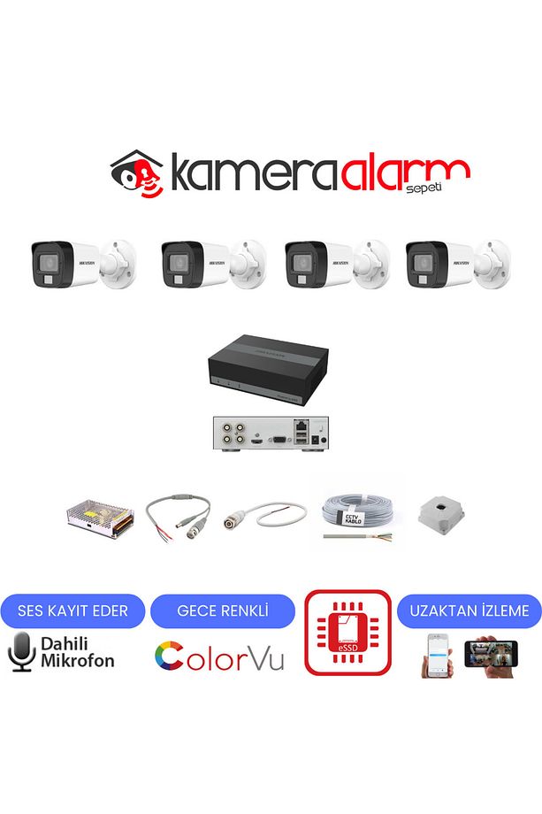 HİKVİSİON 4 KAMERALI DAHİLİ MİKROFONLU GECE RENKLİ KAMERA SETİ - 3