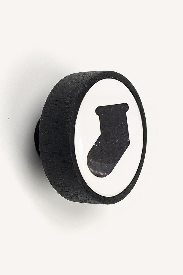 Socks Patterned Black Wooden Children's Room Cabinet and Drawer Handle