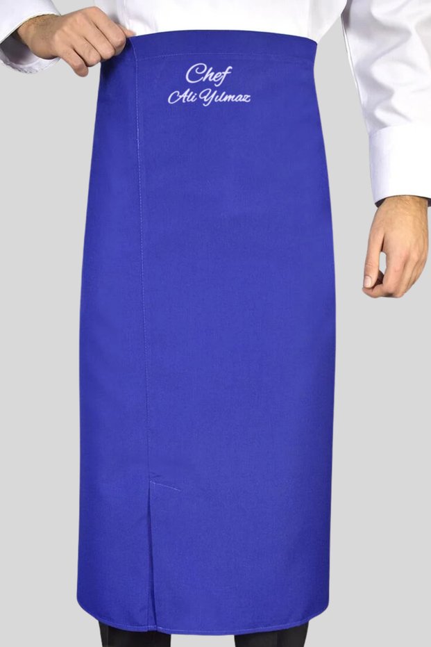 Blue Colored Cook Chef Apron with Name Gift, Kitchen Chef Embroidered Aprons with Tie