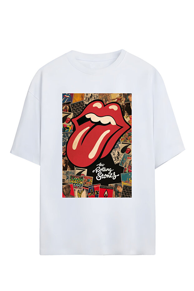 The Rolling Stones Design Oversize Cotton White Tshirt