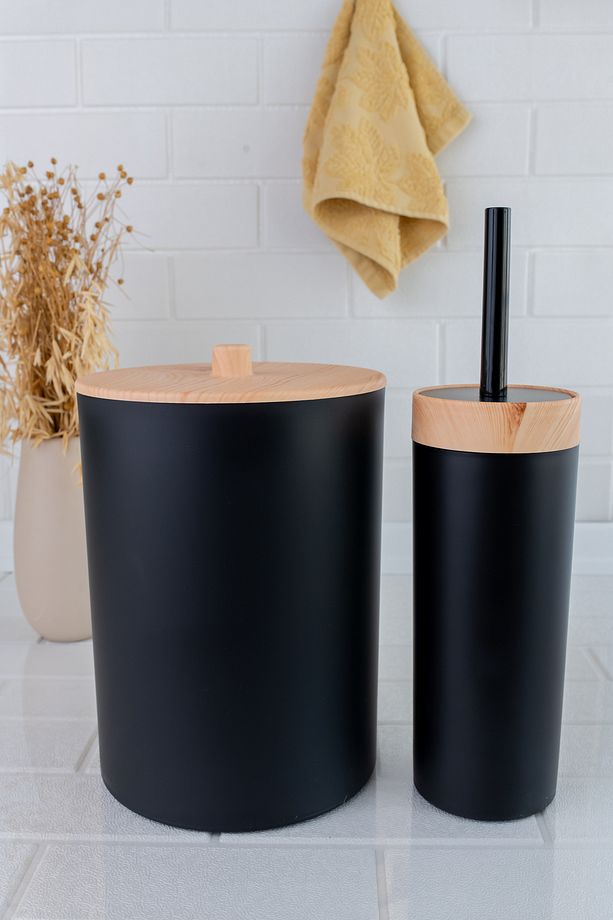 Bambu Desenli Çöp Kovası Ve Klozet Wc Fırçası 2’li Set - 3