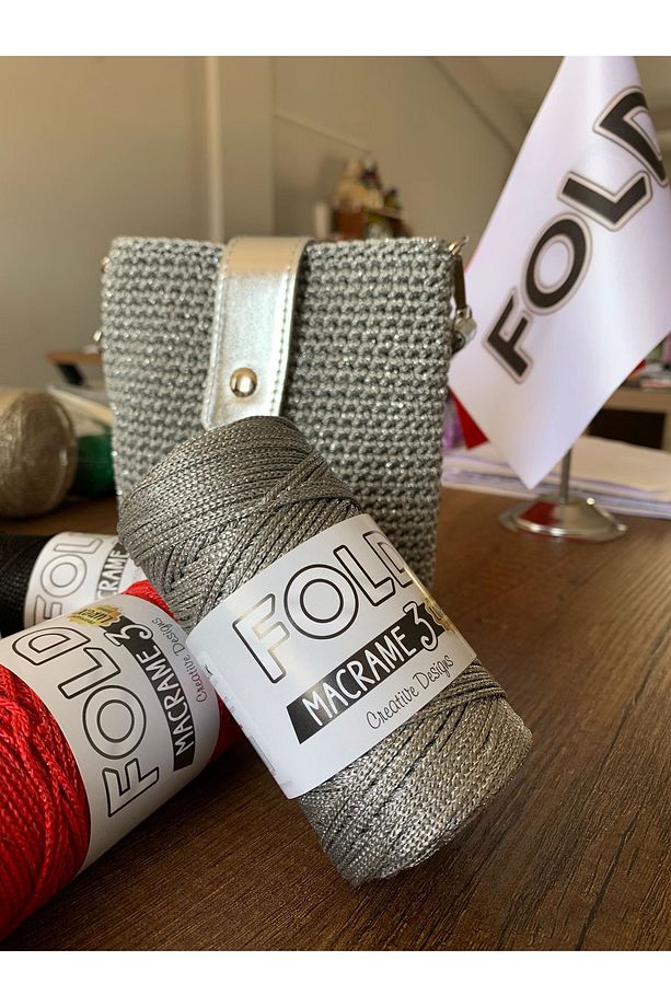 Simli Polyester Makrome Ipi No:3 172 Yeşil 1 Mm - 100 gr - 115 M Supla Ip Çanta Ipi - 4