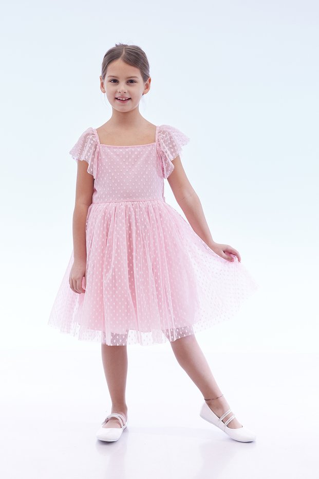 Girl's Square Neck Trend Tulle Dress Ak2242