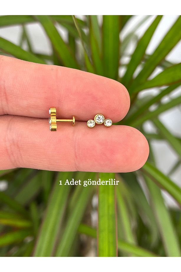 Zarif Elit Moda Yüksek Kalite Cerrahi Çelik Conch Forward Helix Kıkırdak Tragus Piercing Taşlı Küpe - 5