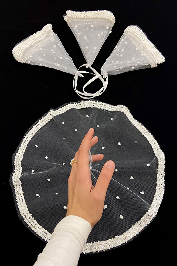 White Bride Groom Handkerchief, Crystal Glass Bead, Henna Halay Wedding Bridesmaid Circumcision Promise Bride, 1 Piece