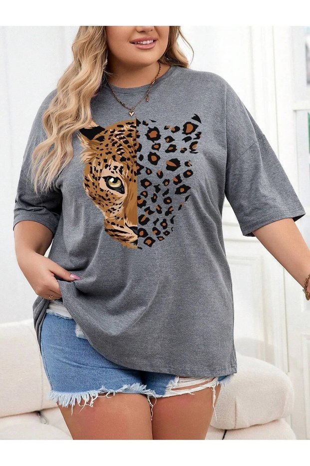 Women's Leopard Printed Crew Neck T-Shirt