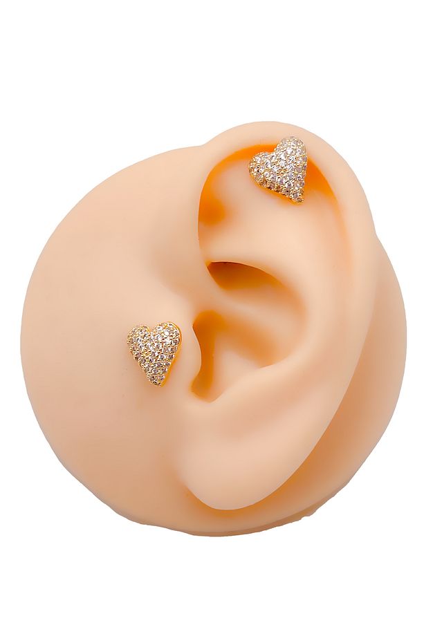 Cerrahi Çelik Piercing Full Zirkon Kaplı Bombeli Kalp Figürlü Kıkırdak Helix Tragus Piercing(1adet) - 2