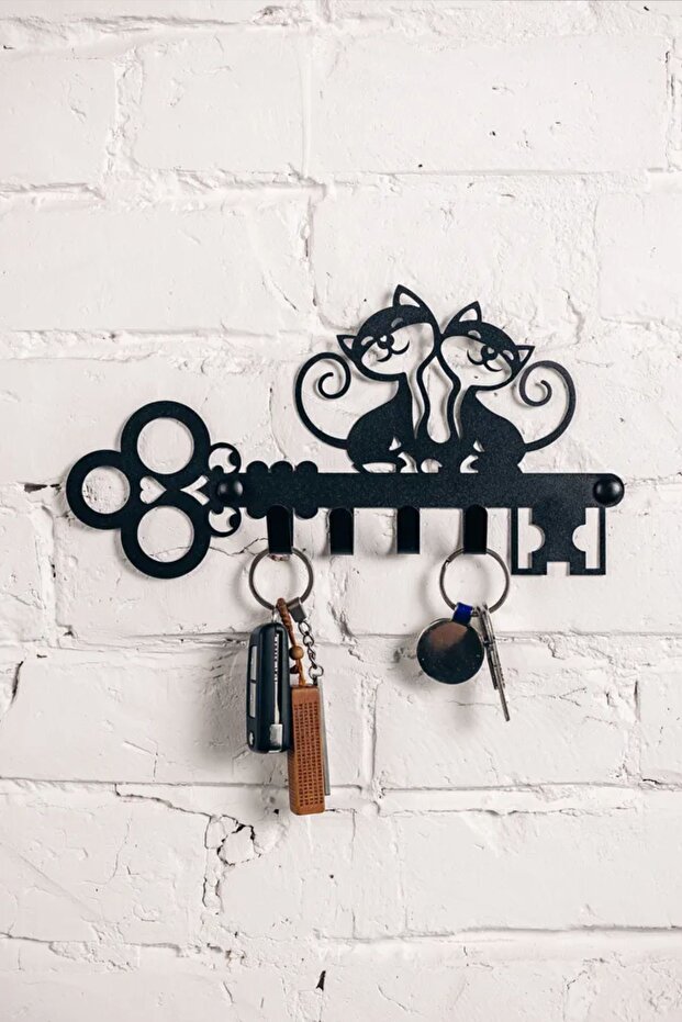 Cat Pattern Decorative Key Hanger - Metal Keychain - 2