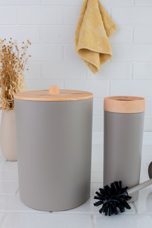 Bambu Desenli Çöp Kovası Ve Klozet Wc Fırçası 2’li Set - 3