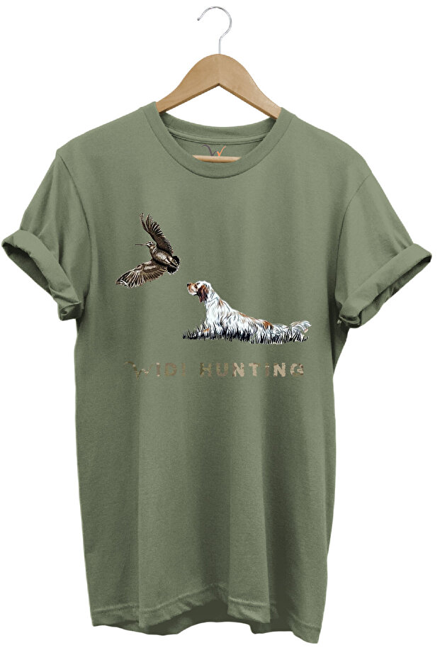Hunting Widi Hunting Zippered English Setter Cullery Printed 100% Cotton Regular Fit Khaki T-Shirt