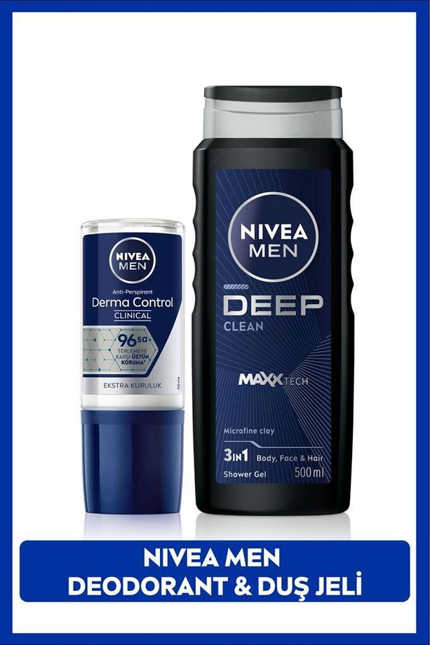 Men Erkek Banyo Ve Duş Jeli Deep Dimension 500ml Ve Roll-on Deodorant Derma Control Clinical 50ml - 1