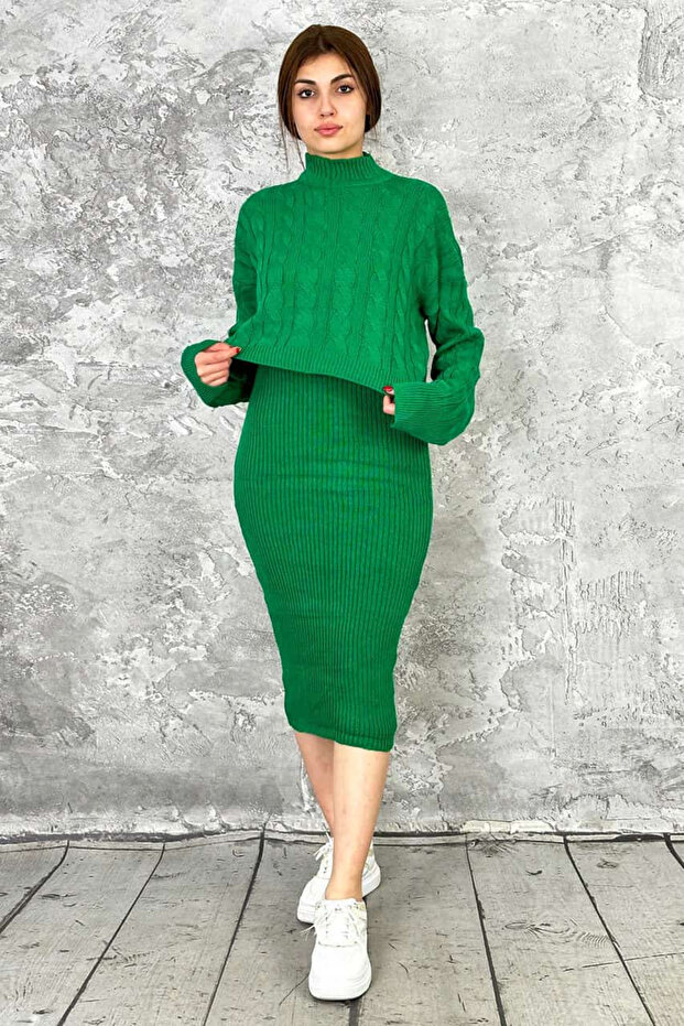 Women's Soft Textured Double Dress Sweater Knitwear Set