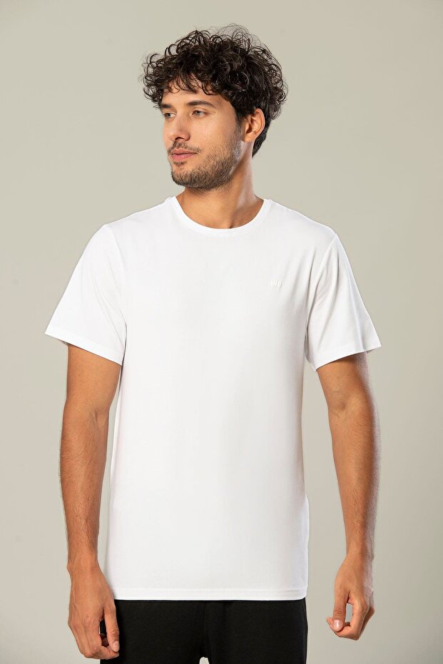 Beyaz Logolu Erkek Modal Basic Tişört 239 - 3