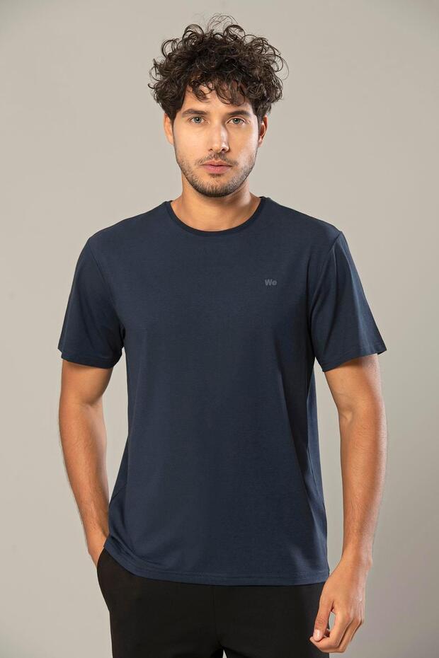 Navy Blue Men's Modal Oversize Basic T-Shirt 239