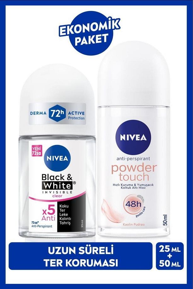 Kadın Roll-on Deodorant Powder Touch 50ml ve Mini Roll-on Black&White Clear 25ml, Anti-perspirant - 1