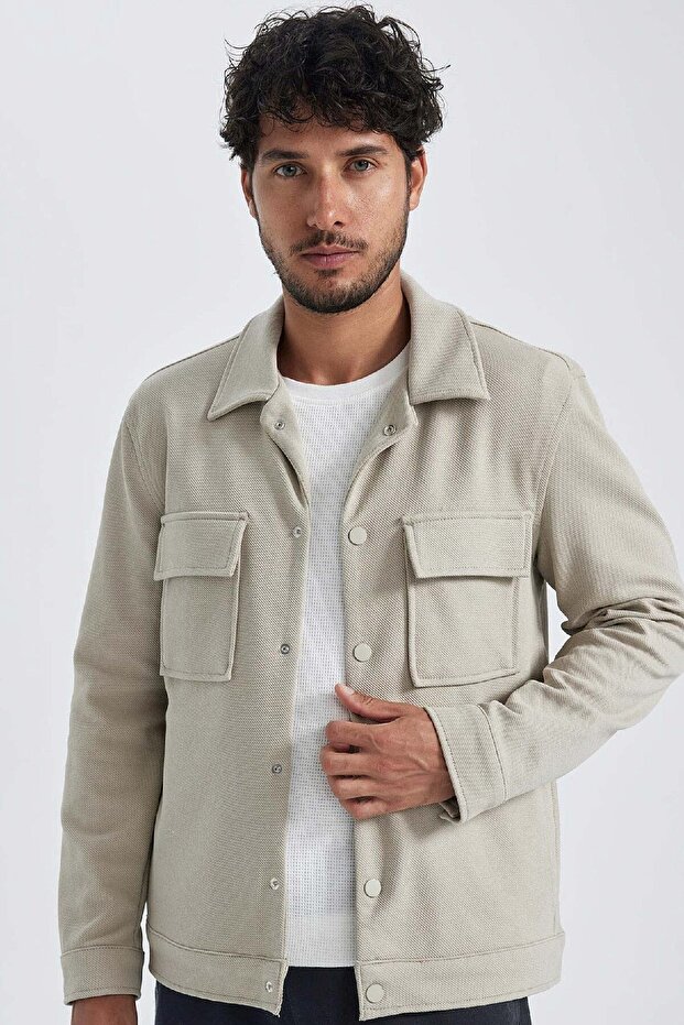 Polo Neck Snap Closure Pocket Shirt Jacket Z5178Az23Au